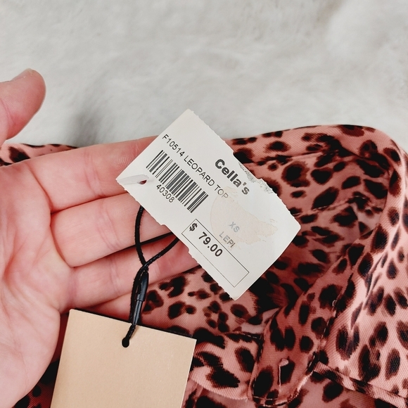 NEW FRNCH Pink Leopard Print Long Sleeve Button Down Shirt P4359 - Picture 7 of 9